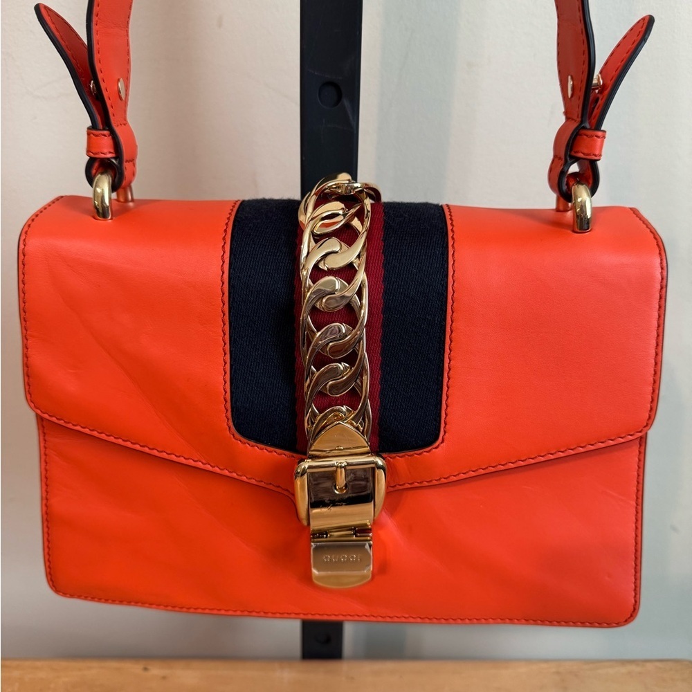 Gucci Silvie Orange Leather Shoulder Bag